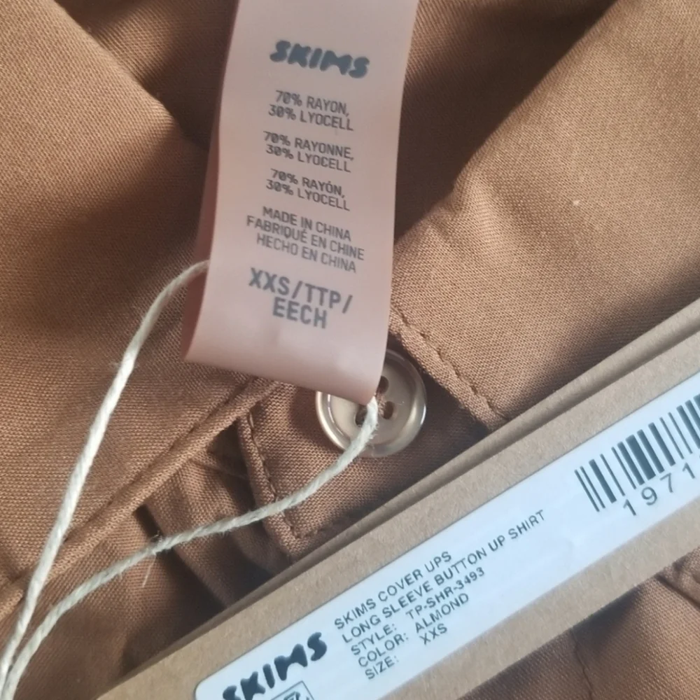 SKIMS Cover Ups Long Sleeve Button Down Shirt Oversized Top Almond TAN XXS NWT